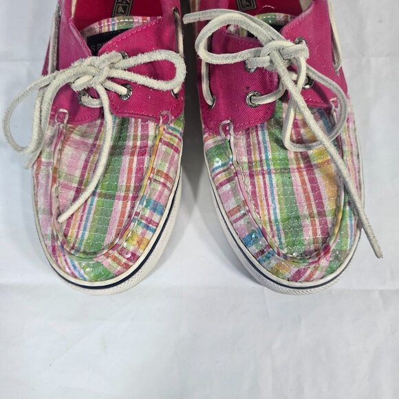 Sperry Top Sider Plaid Sequin Boat Shoes Women Size 9 Pink Pastel Coastal Preppy - Picture 3 of 10